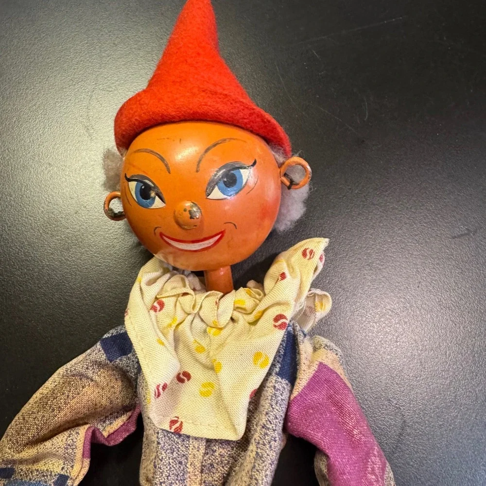 Vintage Marionette Puppet Toy 13in Multicolor Patchwork Jester Hand Painted Wood